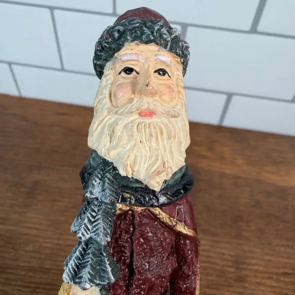 Vintage 1990s Pencil Santa Claus Resin Figurine With Toy Bag